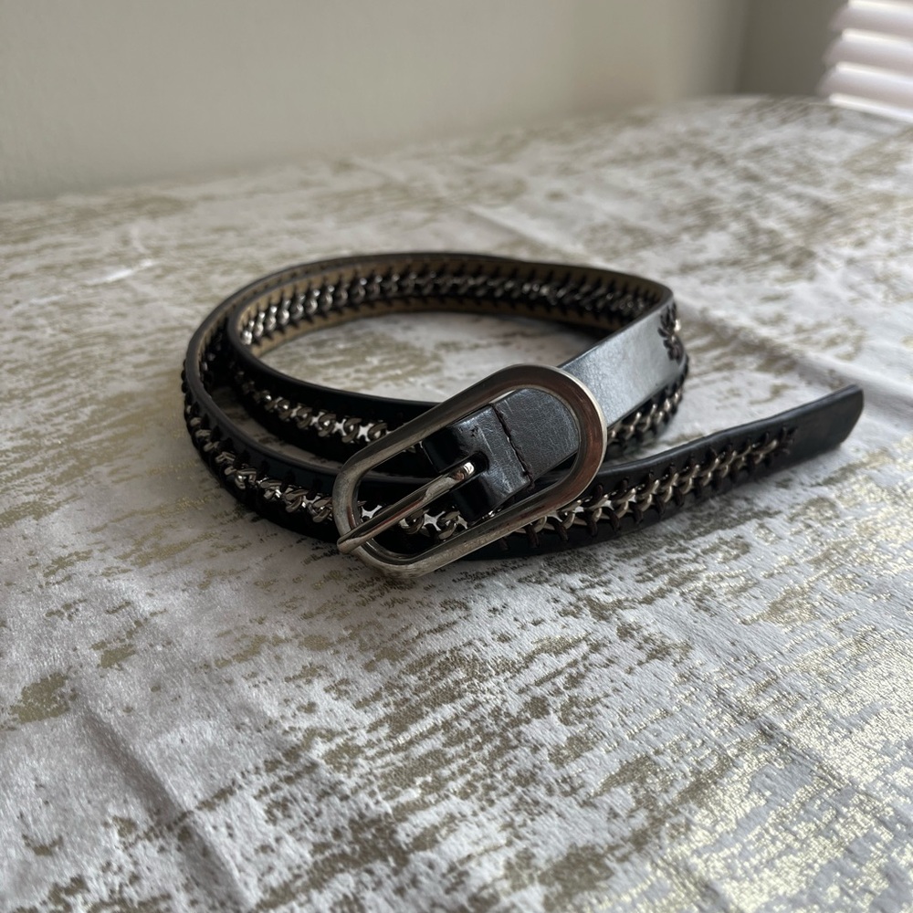 New York and Company Brown Silver chain Western faux Leather Studded Belt